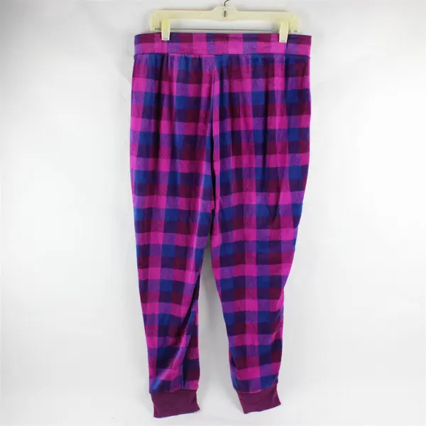 Nautica Purple and Blue Check Pattern Fuzzy Pajama Pants Women's Medium
