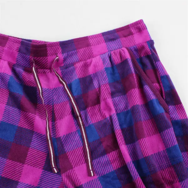 Nautica Purple and Blue Check Pattern Fuzzy Pajama Pants Women's Medium