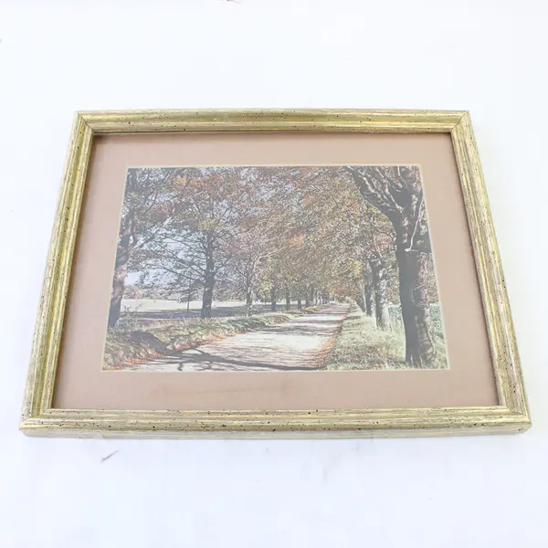 Gold-Tone Framed Autumn Pathway Print 9x11 Wall Art Used