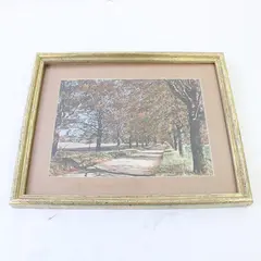 Gold-Tone Framed Autumn Pathway Print 9x11 Wall Art Used