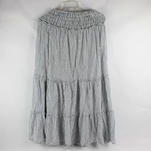 Max Studio Gray and White Striped Smocked Tiered Maxi Skirt Women's XS