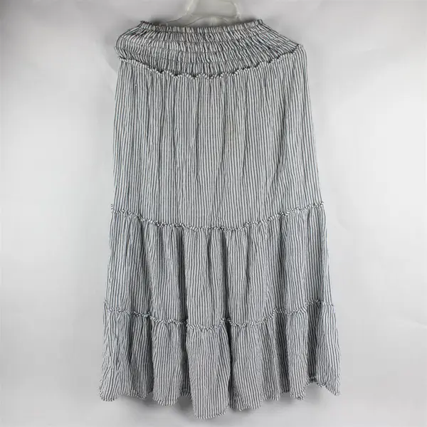 Max Studio Gray and White Striped Smocked Tiered Maxi Skirt Women's XS