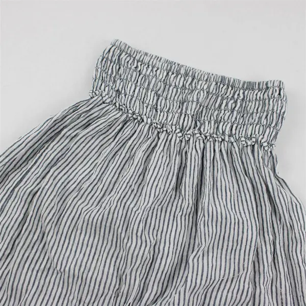 Max Studio Gray and White Striped Smocked Tiered Maxi Skirt Women's XS