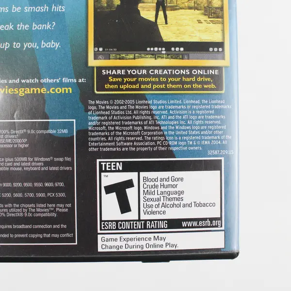 Activision The Movies 2005 PC CD-Rom Multi-disc Software Missing Disc 1