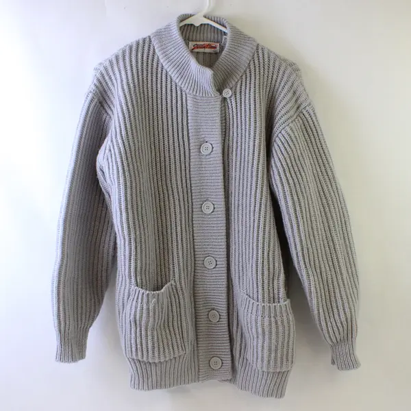 Vintage Sterling Harris Light Gray Button-Front Knit Cardigan Women's Large