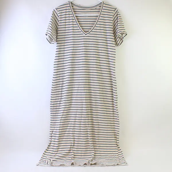 M.M. Lafleur Black Beige & White Striped T-Shirt Dress Women's Medium