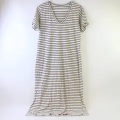 M.M. Lafleur Black Beige & White Striped T-Shirt Dress Women's Medium