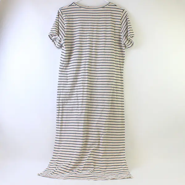 M.M. Lafleur Black Beige & White Striped T-Shirt Dress Women's Medium