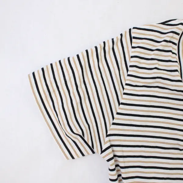 M.M. Lafleur Black Beige & White Striped T-Shirt Dress Women's Medium