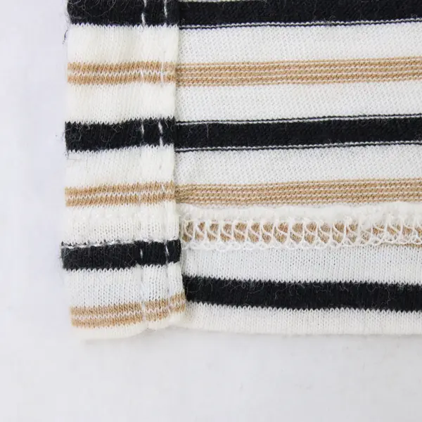 M.M. Lafleur Black Beige & White Striped T-Shirt Dress Women's Medium