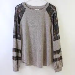 Maurices Taupe and Gray Plaid Long-Sleeved Knit Top Women's Medium