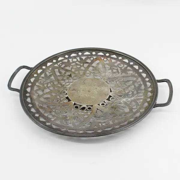 Victorian Meridian Brittanica Cutlery Round Pierced Serving Tray W/ Handles  10"