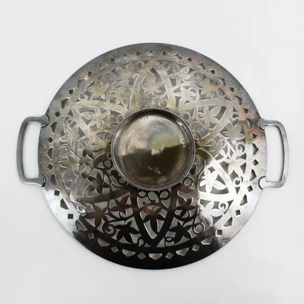 Victorian Meridian Brittanica Cutlery Round Pierced Serving Tray W/ Handles  10"