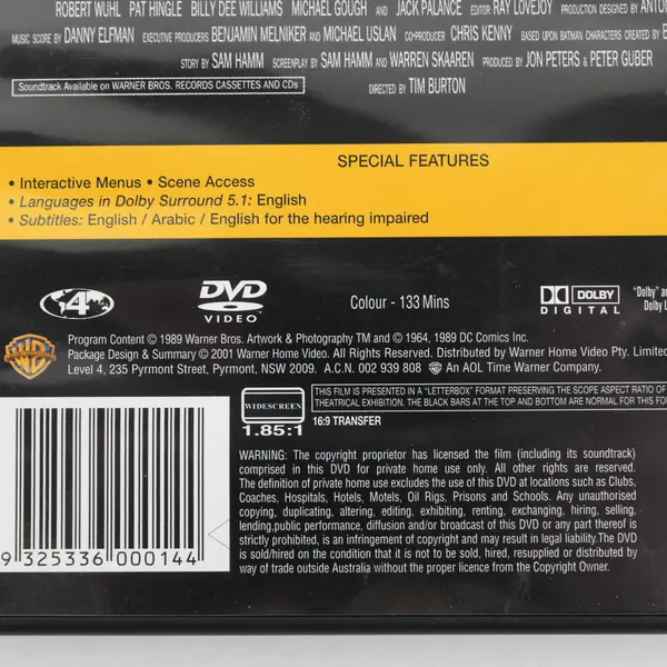 Batman 1989 DVD Michael Keaton, Jack Nicholson, Kim Basinger Disc with Case