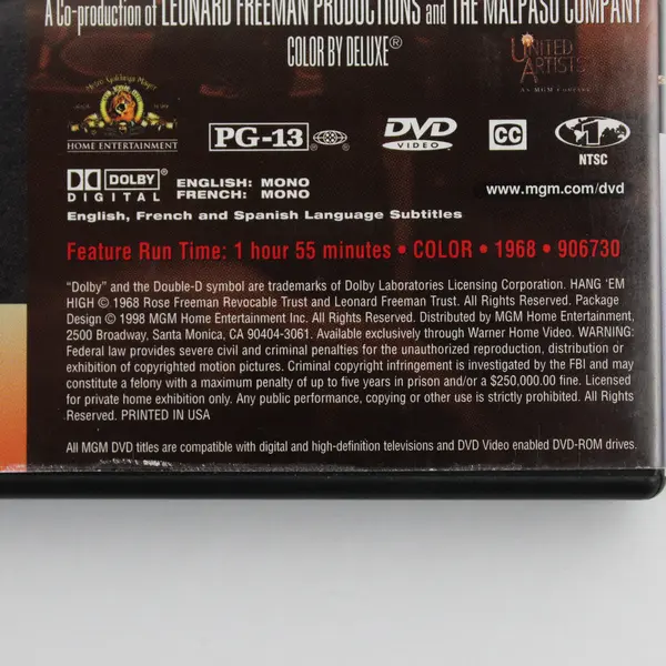 Clint Eastwood Hang 'Em High DVD 1998 Western MGM PG13 Good Condition