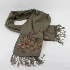 Brown and Gray Floral Embroidered Gray Fringed Scarf 26" x 70"