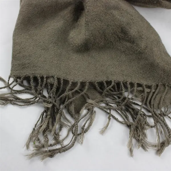 Brown and Gray Floral Embroidered Gray Fringed Scarf 26" x 70"