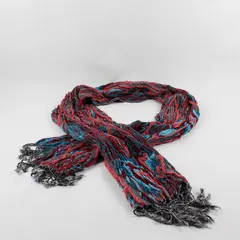 Women's Red and Blue Boho Fringed Knit Scarf 12" x 74"