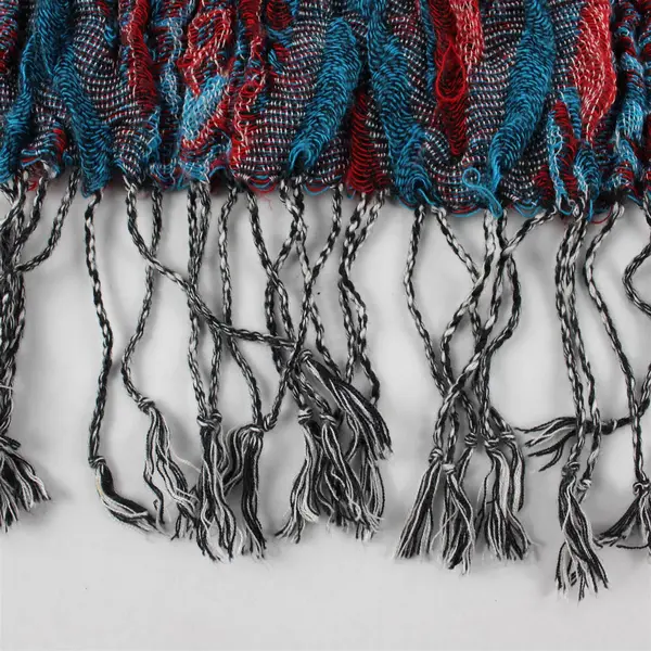 Women's Red and Blue Boho Fringed Knit Scarf 12" x 74"