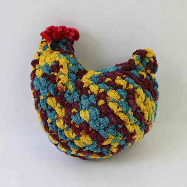 Crocheted Chicken Rooster Plush Handmade Toy Multicolor Stuffed Animal 6"