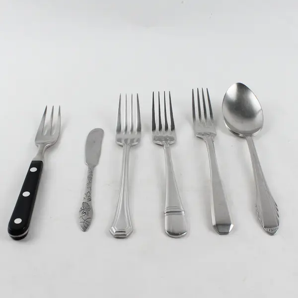 Set of 6 Mismatched Various Stainless Steel Silverware Forks + Spreader + Spoon