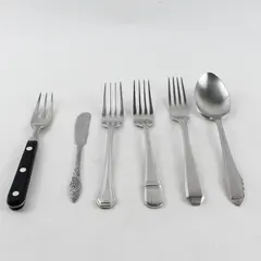Set of 6 Mismatched Various Stainless Steel Silverware Forks + Spreader + Spoon
