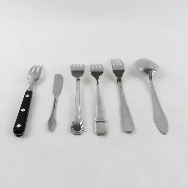 Set of 6 Mismatched Various Stainless Steel Silverware Forks + Spreader + Spoon