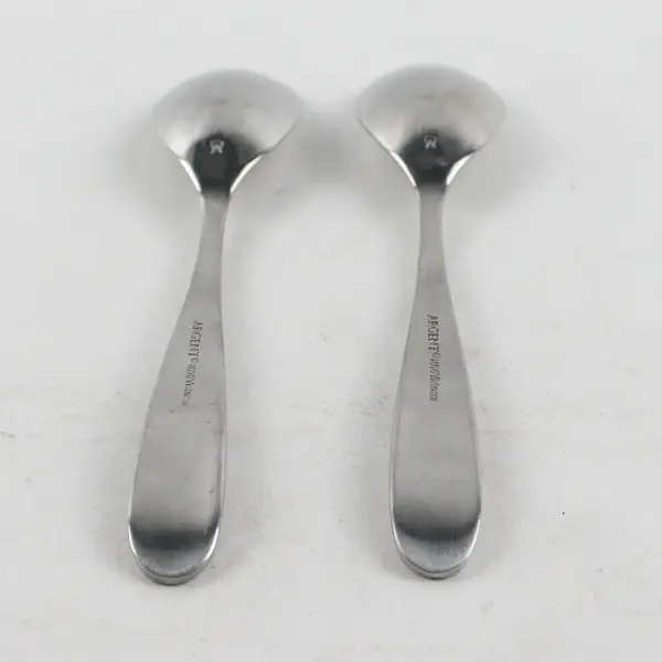 Lot of 2 Argent Flatware Stainless Steel Glossy 6 1/2in Spoons with Satin Handle