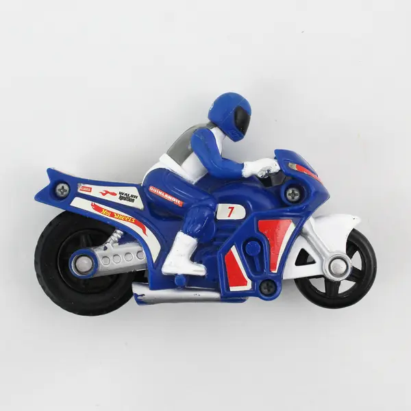 2002 Mattel Hot Wheels Friction Blue Plastic Motorcycle With Rider 4"
