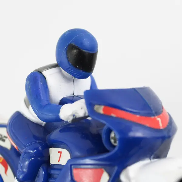 2002 Mattel Hot Wheels Friction Blue Plastic Motorcycle With Rider 4"