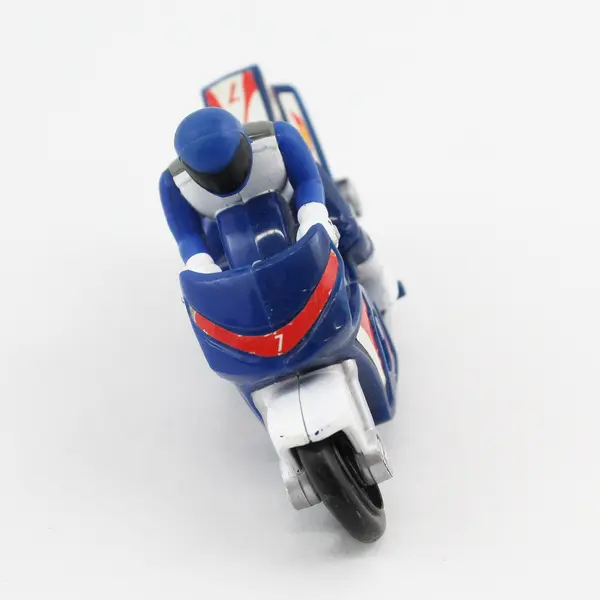 2002 Mattel Hot Wheels Friction Blue Plastic Motorcycle With Rider 4"