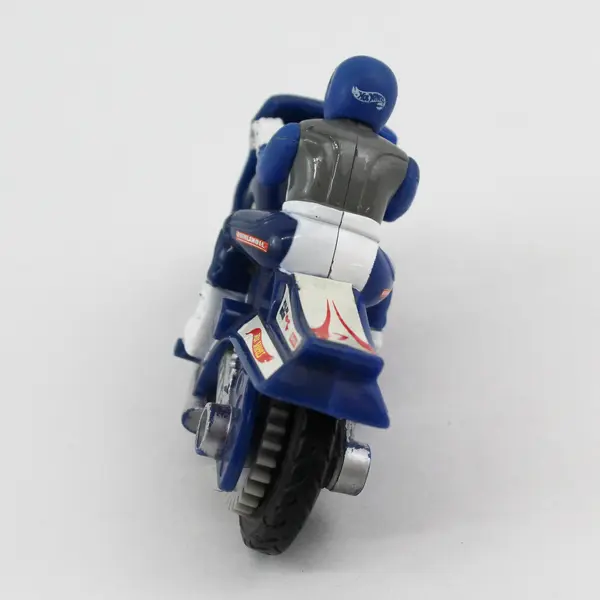 2002 Mattel Hot Wheels Friction Blue Plastic Motorcycle With Rider 4"