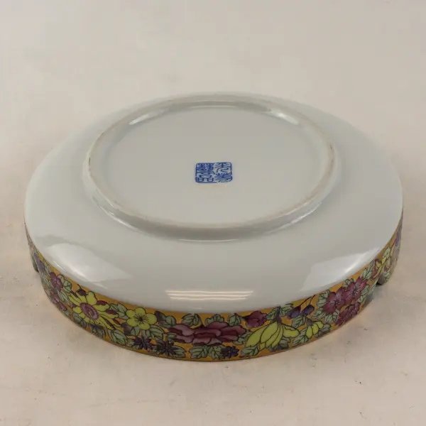 Vintage Japanese Porcelain Ashtray Hand-Painted Floral Design with Gold Rim