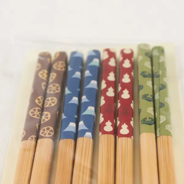 DAISO Japanese Bamboo Chopsticks Set 4 Pairs Traditional Pattern Japan, #0512CC