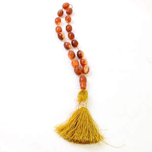 Natural Baltic Amber Islamic Prayer Beads/Misbaha with Yellow Tassel, 17 Beads