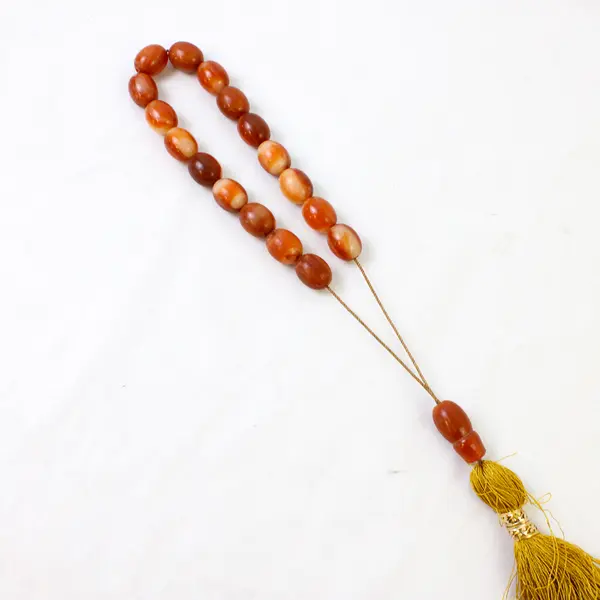 Natural Baltic Amber Islamic Prayer Beads/Misbaha with Yellow Tassel, 17 Beads