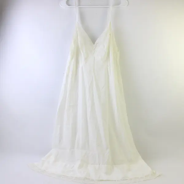 Vintage Women's M/L Ivory w/Floral Lace Trim Slip Dress 