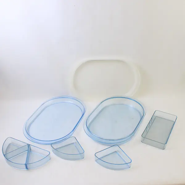 Set Of 7 Tupperware Clear Baby Blue Plastic Preludio Oval Divided Serving Tray