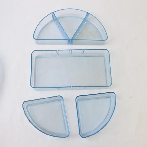 Set Of 7 Tupperware Clear Baby Blue Plastic Preludio Oval Divided Serving Tray