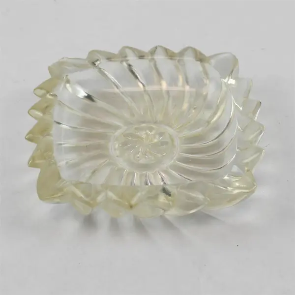 Vintage Crystal Square Ashtray Pressed Swirl Pinwheel Pattern Mid-Century