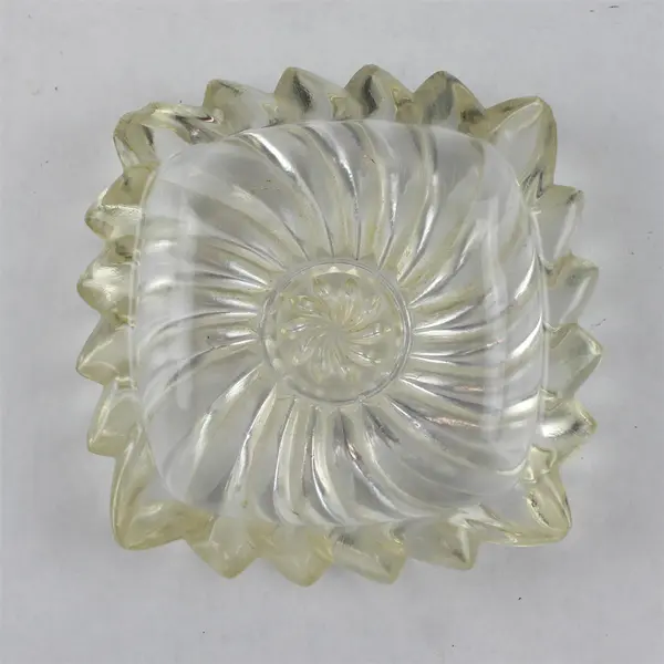 Vintage Crystal Square Ashtray Pressed Swirl Pinwheel Pattern Mid-Century