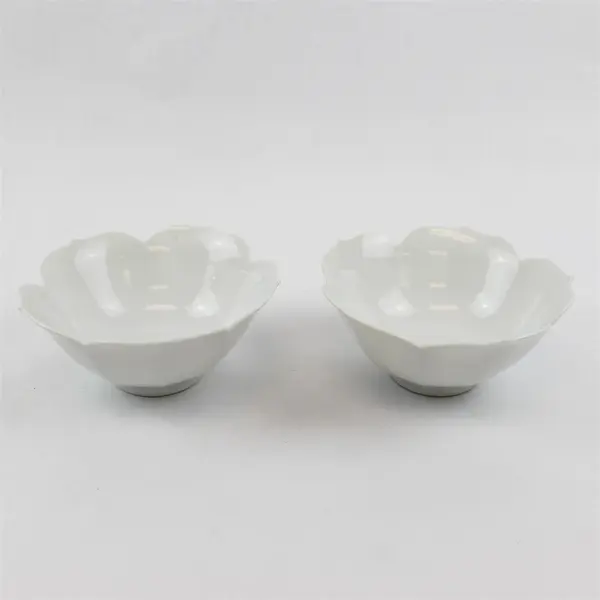 Lot of 2 Vintage Lotus Porcelain Rice Bowls Petal Ribbed 6.25"
