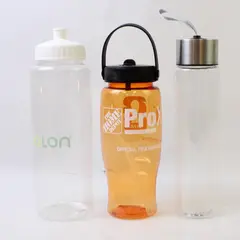 Lot Of 3 Assorted Clear Plastic Water Bottles (Mainstay, Prolon & Home Depot)