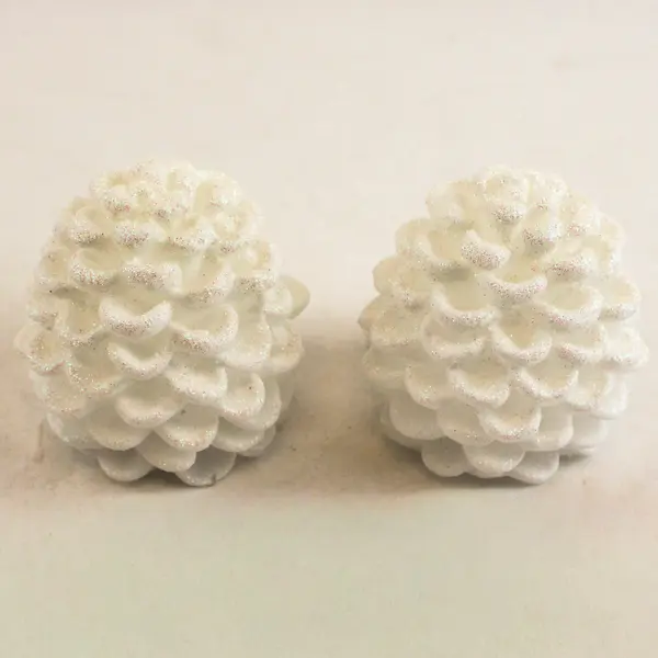 Set Of 2 Energizer White Glitter Light Up Pinecone Flameless Candle 3" Tall