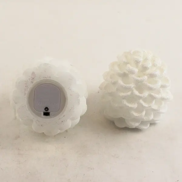 Set Of 2 Energizer White Glitter Light Up Pinecone Flameless Candle 3" Tall