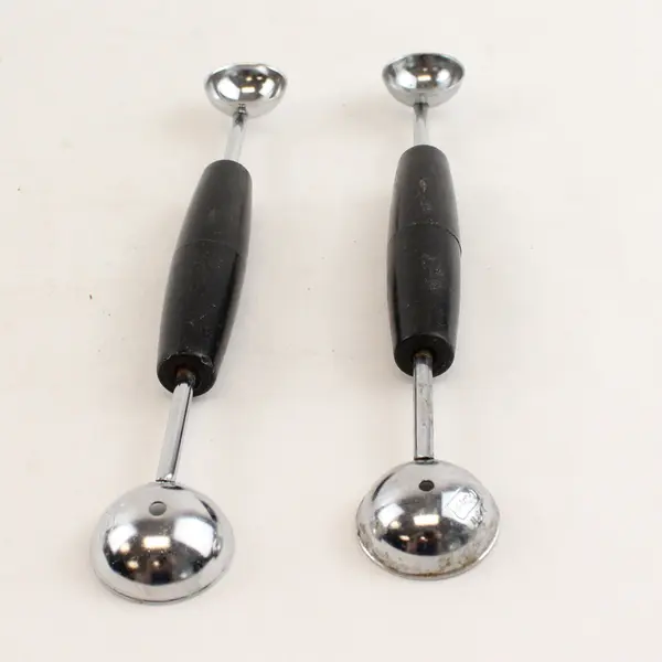 Lot Of 2 Ekco Double-Ended Melon Baller Stainless Steel Scoops 7.25" Long