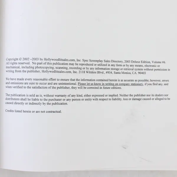 Spec Screenplay Sales Directory 2003 Deluxe Edition Vol. 6 Compiled Paperback
