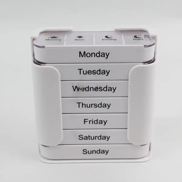 Stacking Pill Sorter One Week 4 times A Day White Plastic Clear Lid