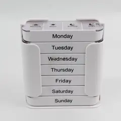 Stacking Pill Sorter One Week 4 times A Day White Plastic Clear Lid