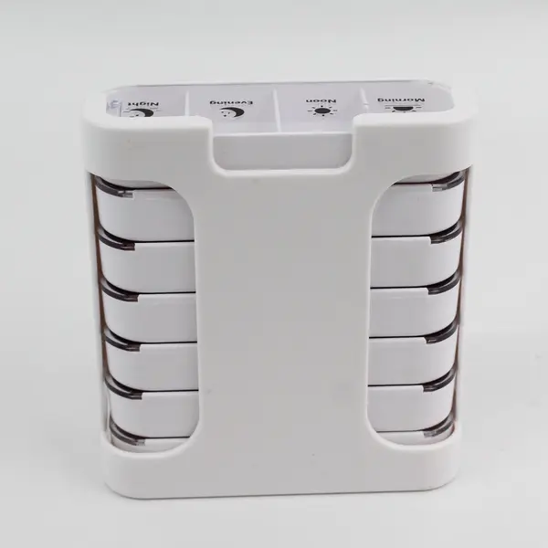 Stacking Pill Sorter One Week 4 times A Day White Plastic Clear Lid